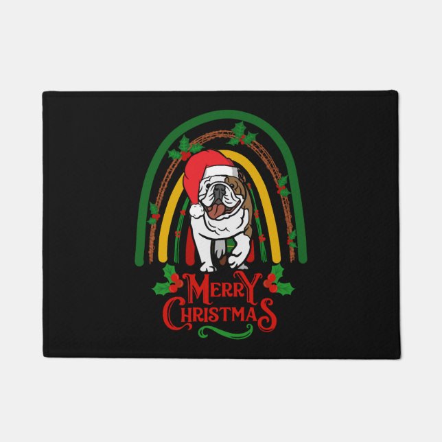 Christmas Cute English Bulldog Kawaii Doormat (Front)