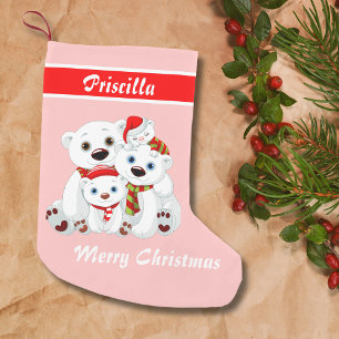 Christmas Cute Family Bear Pink Small Christmas Stocking