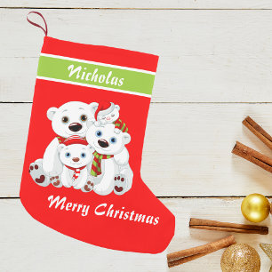 Christmas Cute Family Bear Red Small Christmas Stocking