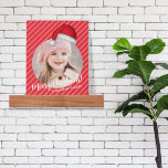 Christmas Cute Family Santa Custom Picture Ledge<br><div class="desc">Add a touch of holiday cheer to your space with our family Christmas photo ledge, featuring a simple circle template and a festive, fun whimsical design. Adorned with a playful Santa Claus hat and a whimsy striped pattern, this piece brings a funny cute style to your home, office, or school....</div>