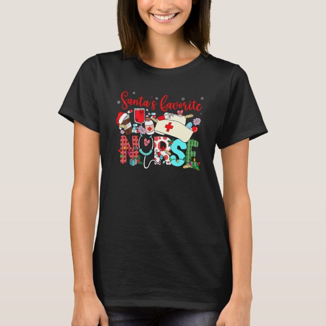 Christmas Cute Favorite Nurse Stethoscope Leopard T-Shirt (Front)