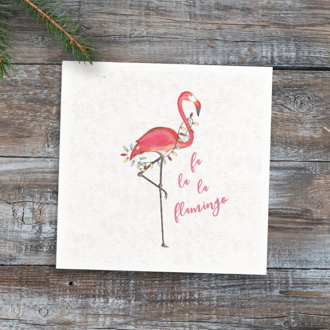 Christmas Cute Festive Flamingo String Lights Napkin (Cute Christmas Merry and Bright pink flamingo holiday lights.)