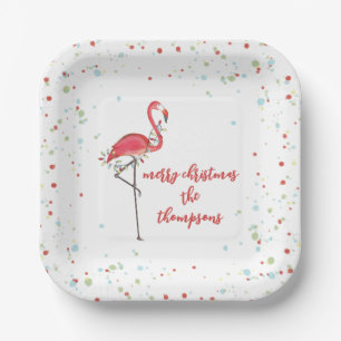 Christmas Cute Festive Flamingo String Lights Paper Plate