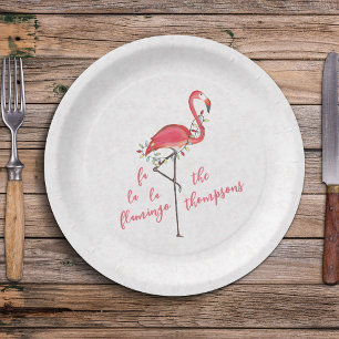 Christmas Cute Festive Flamingo String Lights Paper Plate