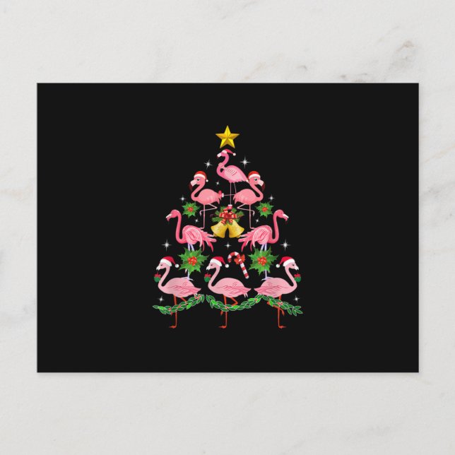 Christmas - Cute Flamingo Christmas Tree Announcement Postcard (Front)