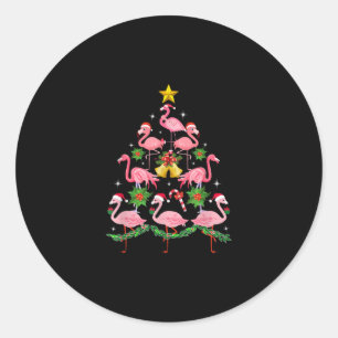 Christmas - Cute Flamingo Christmas Tree Classic Round Sticker