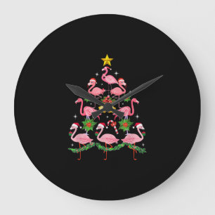 Christmas - Cute Flamingo Christmas Tree Large Clock