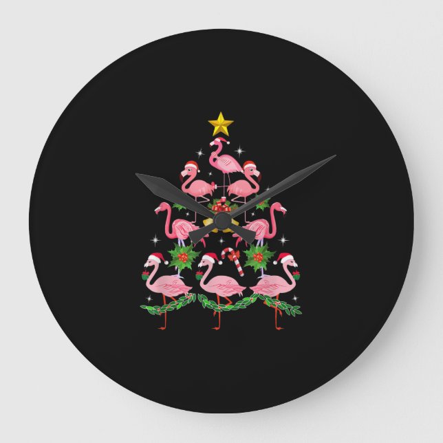 Christmas - Cute Flamingo Christmas Tree Large Clock (Front)