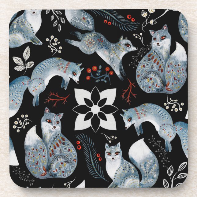 Christmas cute forest fox animals pattern cushion  coaster (Front)