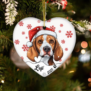 Christmas Cute Fox Hound Dog Personalised Ceramic Ornament