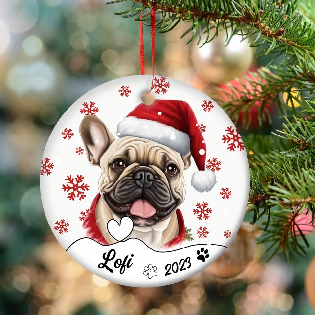 Christmas Cute French Bulldog Personalised Ceramic Ornament (Creator Uploaded)