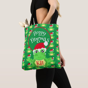 Christmas Cute Frog Santa Hat Green Novelty Tote Bag