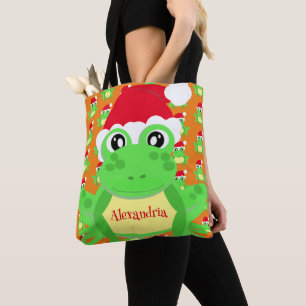 Christmas Cute Frog Santa Hat Orange Novelty Tote Bag