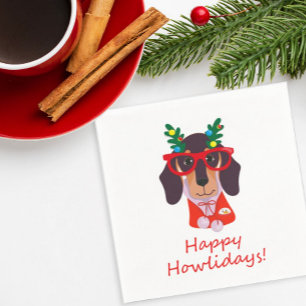 Christmas Cute Funny Dog Dachshund Howlidays Party Napkin