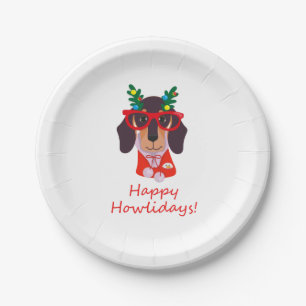 Christmas Cute Funny Dog Dachshund Howlidays Party Paper Plate