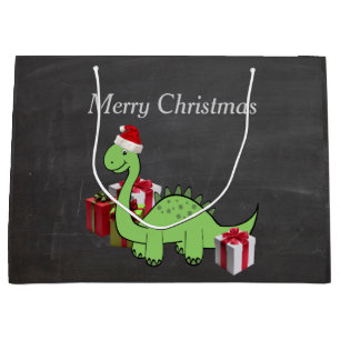 Christmas cute funny Santa dinosaur chalkboard Large Gift Bag