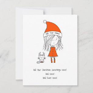Christmas Cute Funny Santa Girl Cat Add Greetings Holiday Card