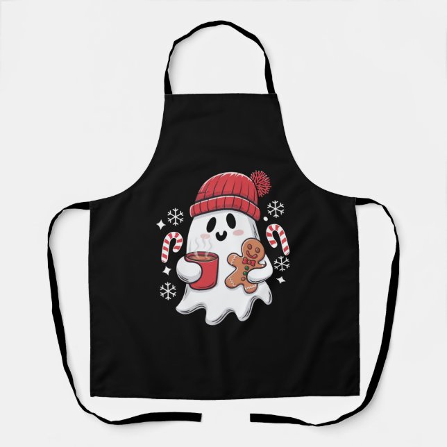 Christmas Cute Ghost Iced Coffee Retro Xmas Coffee Apron (Front)