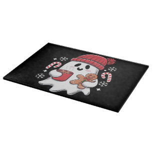 Christmas Cute Ghost Iced Coffee Retro Xmas Coffee Cutting Board