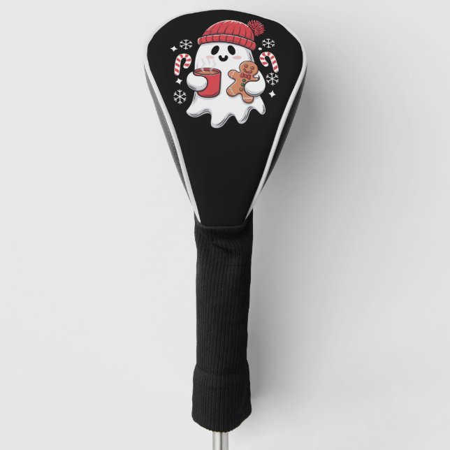 Christmas Cute Ghost Iced Coffee Retro Xmas Coffee Golf Head Cover (Front)