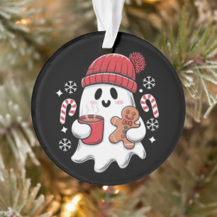Christmas Cute Ghost Iced Coffee Retro Xmas Coffee Ornament