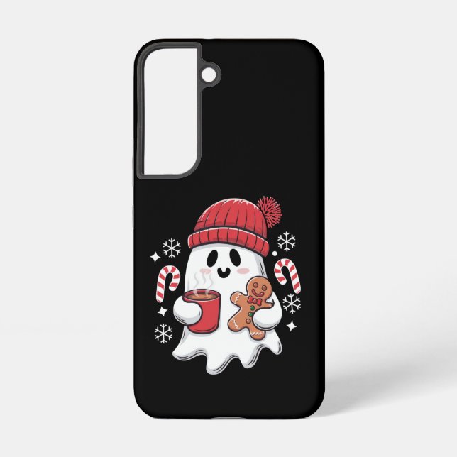 Christmas Cute Ghost Iced Coffee Retro Xmas Coffee Samsung Galaxy S22 Case (Back)