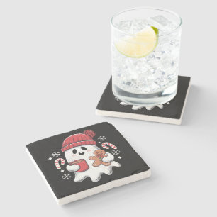 Christmas Cute Ghost Iced Coffee Retro Xmas Coffee Stone Coaster