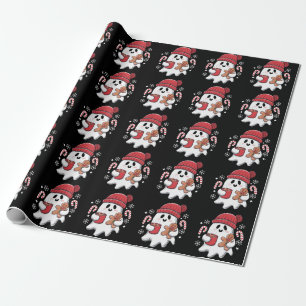 Christmas Cute Ghost Iced Coffee Retro Xmas Coffee Wrapping Paper