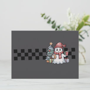 Christmas Cute Ghost Retro Spooky Xmas Holiday Card