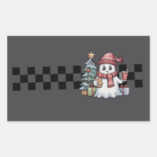 Christmas Cute Ghost Retro Spooky Xmas Holiday Rectangular Sticker