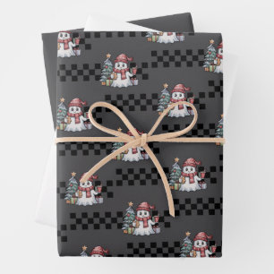 Christmas Cute Ghost Retro Spooky Xmas Holiday Wrapping Paper Sheet