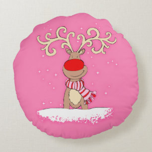 Christmas cute girls pink reindeer round pillow