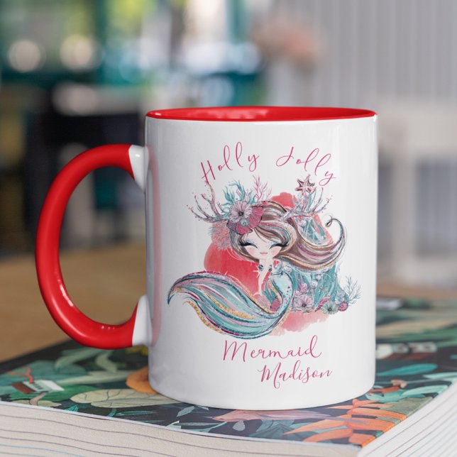 Christmas Cute Girly Mermaid Personalised Name Mug (Creator Uploaded)