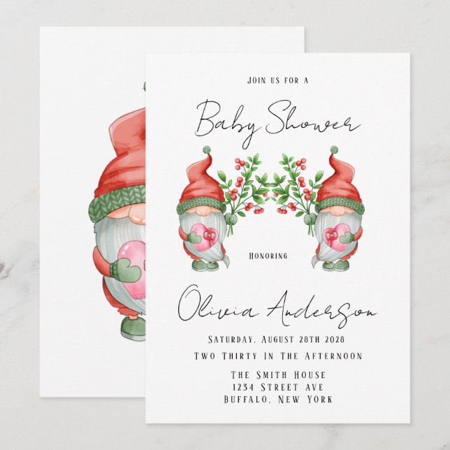 Christmas Cute Gnome Baby Shower Invitation (Front/Back)