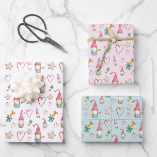 Christmas Cute Gnome In Love Wrapping Paper Sheet