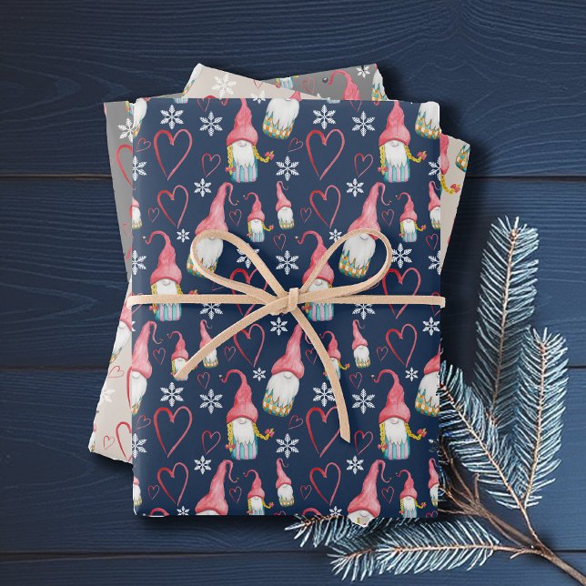 Christmas Cute Gnome In Love Wrapping Paper Sheet (Creator Uploaded)