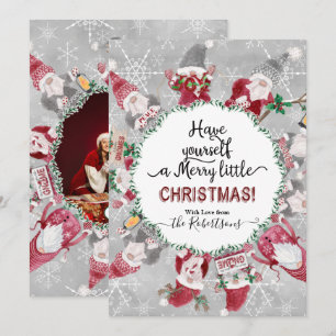 Christmas Cute Gnome Snowflake Grey Red Photograph Holiday Card