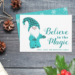 Christmas Cute Gnome Teal Blue Winter  Holiday Card