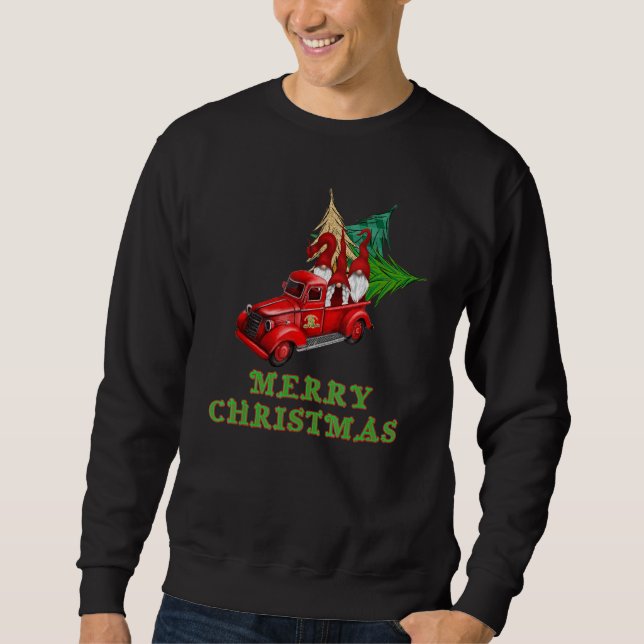 Christmas Cute Gnome Vintage Red Pickup Christmas  Sweatshirt (Front)