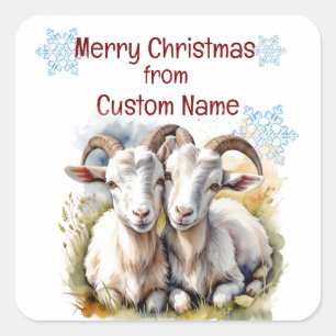 Christmas Cute Goat Couple Animal Customise  Square Sticker