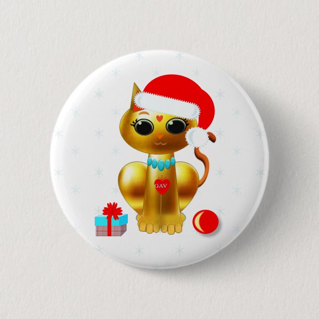 Christmas cute golden kitty cat cartoon 6 cm round badge (Front)