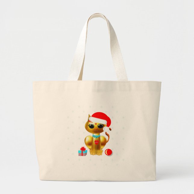 Christmas cute golden kitty cat cartoon large tote bag (Front)