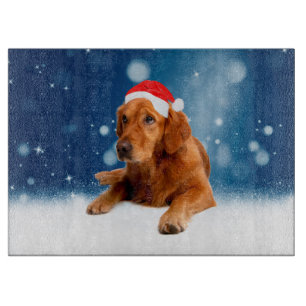 Christmas Cute Golden Retriever Dog Santa Hat Snow Cutting Board