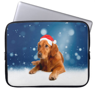 Christmas Cute Golden Retriever Dog Santa Hat Snow Laptop Sleeve
