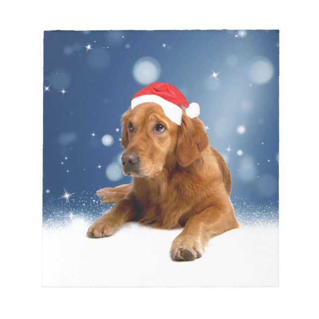 Christmas Cute Golden Retriever Dog Santa Hat Snow Notepad (Front)