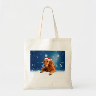 Christmas Cute Golden Retriever Dog Santa Hat Snow Tote Bag