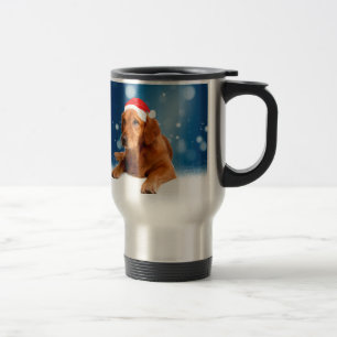 Christmas Cute Golden Retriever Dog Santa Hat Snow Travel Mug