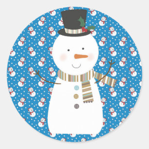 Christmas Cute Happy Cartoon Snowman Classic Round Sticker