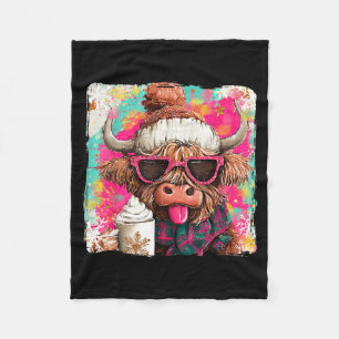 Christmas Cute Highland Cow Hot Cocoa Coffee Lover Fleece Blanket