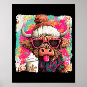 Christmas Cute Highland Cow Hot Cocoa Coffee Lover Poster